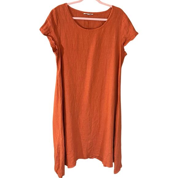 Bryn Walker 100% Linen Dress Women’s Small Orange Rust Short Sleeve Midi - Picture 1 of 6